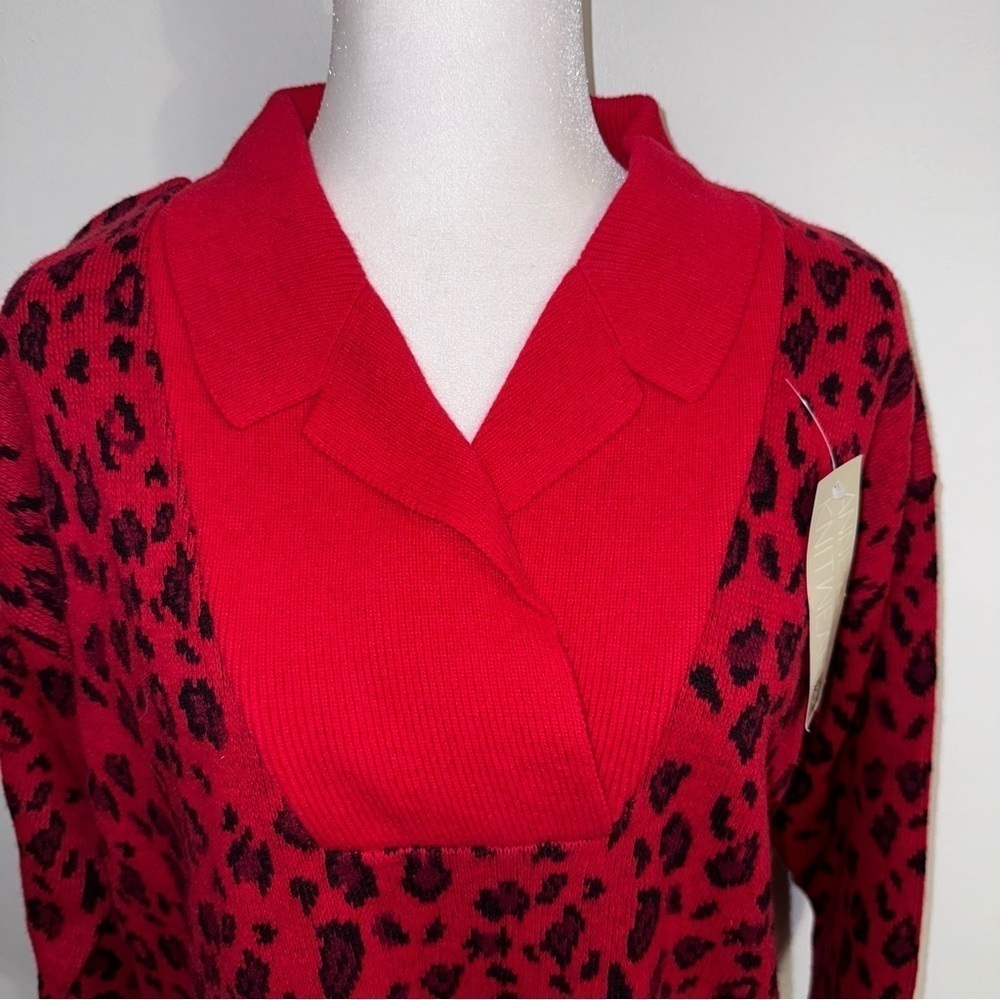 NWT Anne Klein knit wear wool Red Leopard Sweater size medium - Picture 10 of 10
